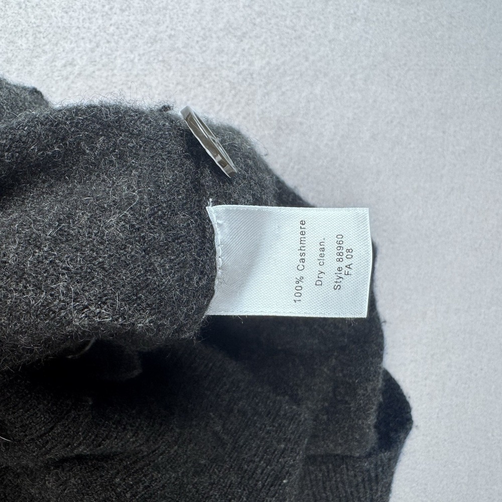 J Crew 100% Italian Cashmere Cardigan Women L Charcoal Pocket V-Neck Grandmacore - Picture 8 of 8